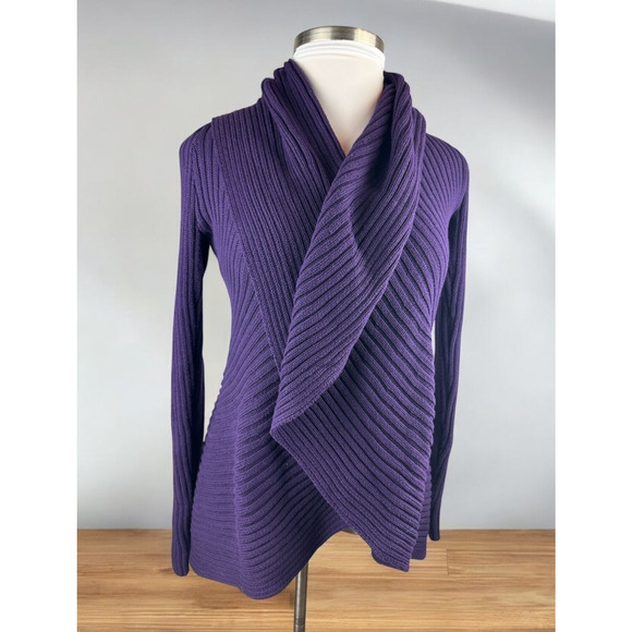 Ralph Lauren Sweaters - Ralph Lauren Ribbed Open Front Drape Shawl Cardigan Purple Women's Size L/XL